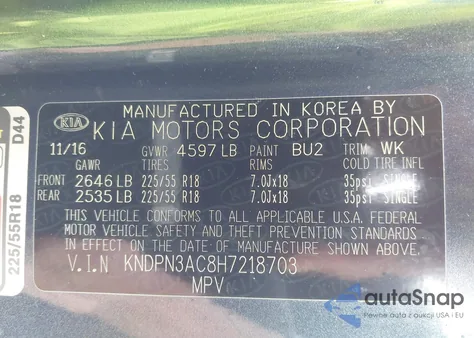 2017 Kia Sportage Ex z USA, uszkodzony, nr VIN KNDPN3AC8H7218703